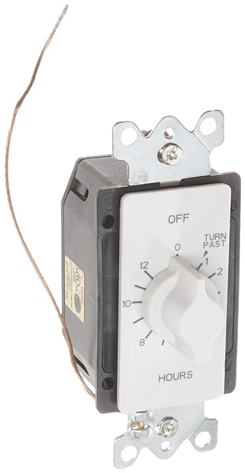 TORK A512HW Spring-Wound in-Wall Twist Timer with 12-Hour Length and White Faceplate, for Automatic Shutoff of Fans or Lights