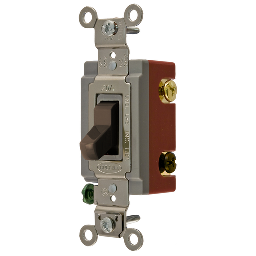 Hubbell HBL1223 Toggle Switch, 3-Way, 20A, 120/277VAC, Brown