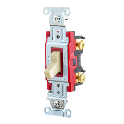 Hubbell-Wiring Kellems 1221I Single Pole Switch, 20A, 120/277V, Ivory, Heavy Industrial